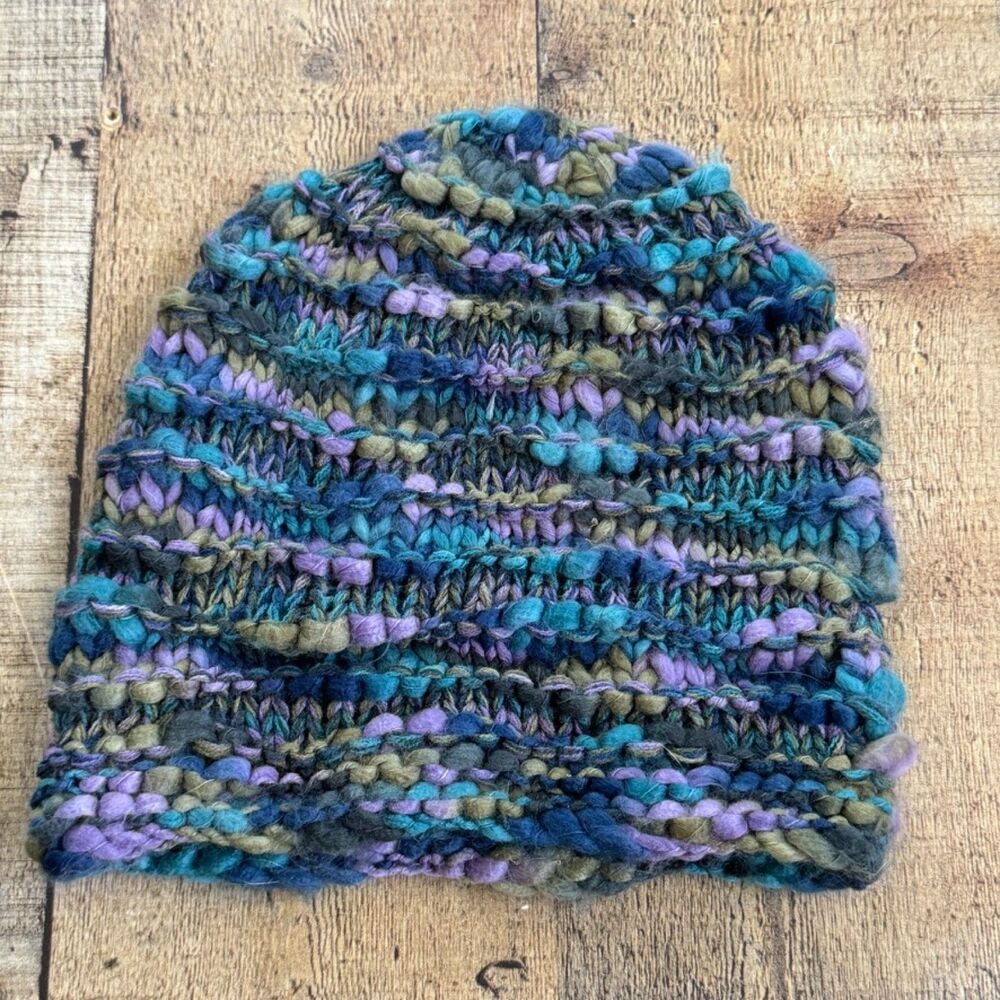 dp Purple Blue Knit Cap Beanie One Size Marled Multicolor